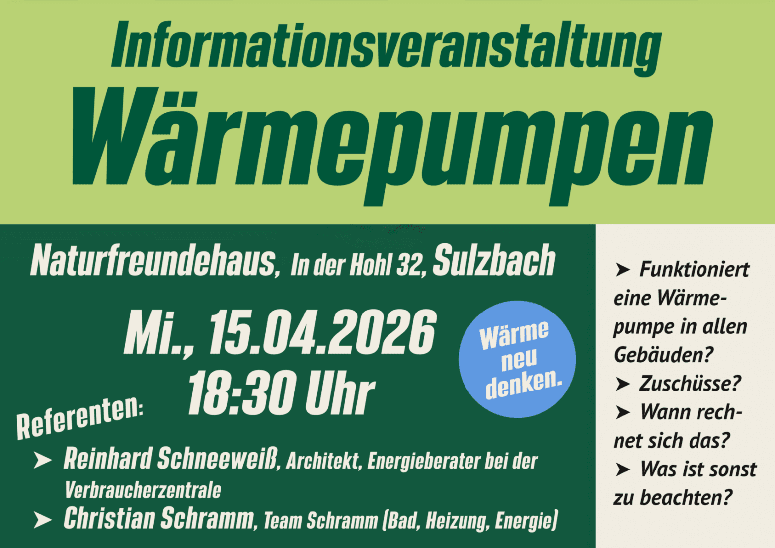Informationsveranstaltung: Wärmepumpen – Chancen, Technik, Förderung